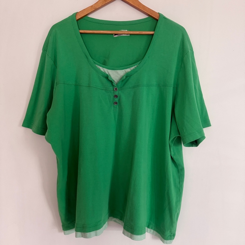 Unbranded Women Green Button V Neck Short Sleeves Pullover Top Plus Size 5X